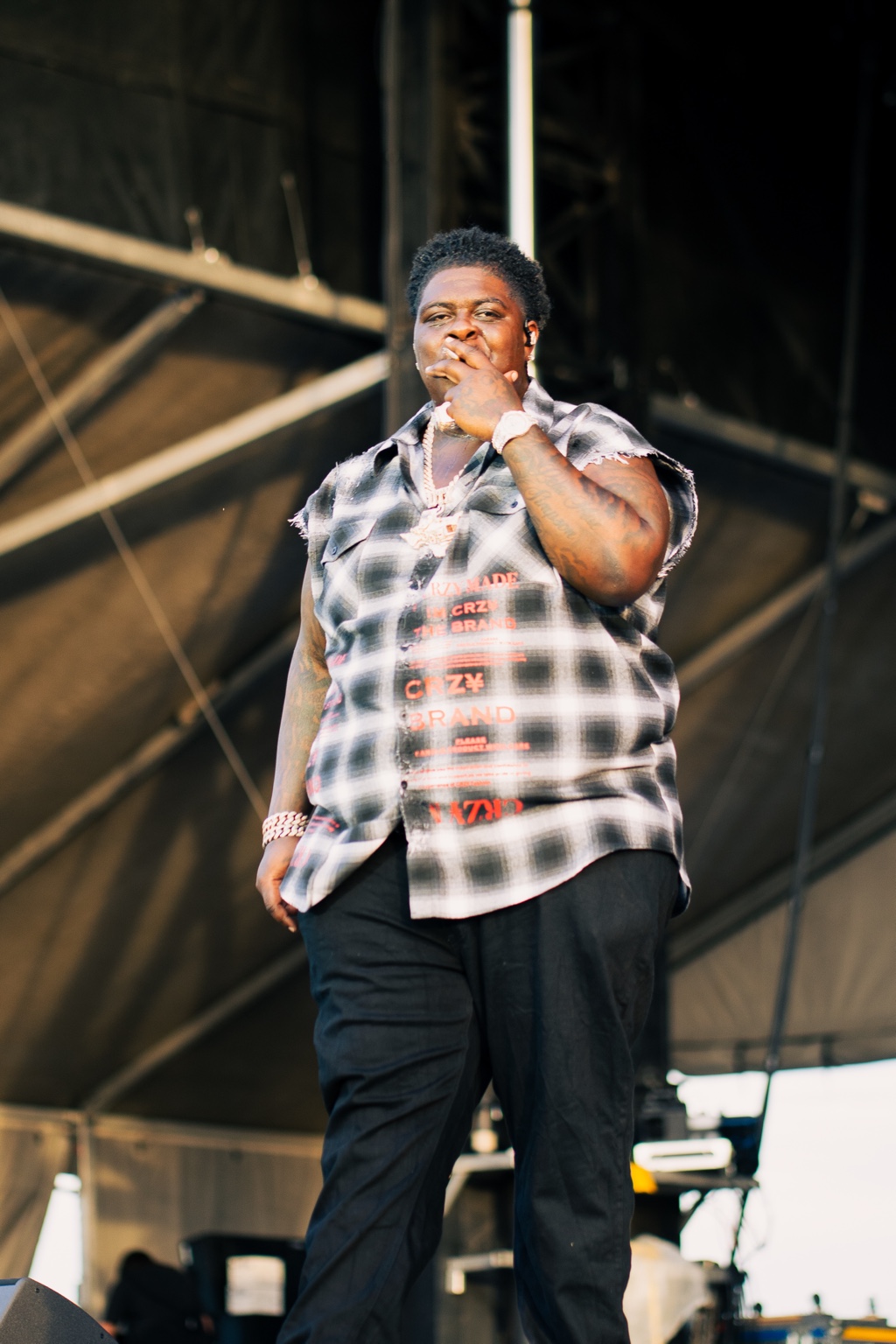 Artist singing during an outdoor concert
