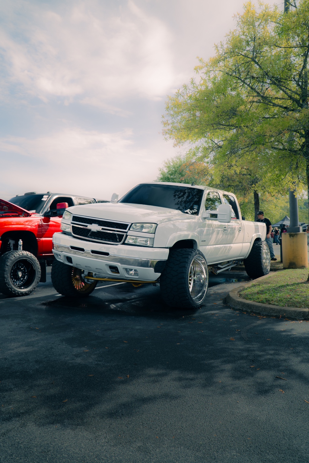 Lifted white Chevrolet truck